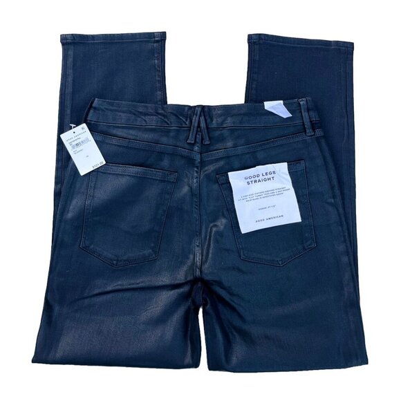 Good American Good Straight High Rise Coated Jeans in Black001 Size 14 - Picture 9 of 11